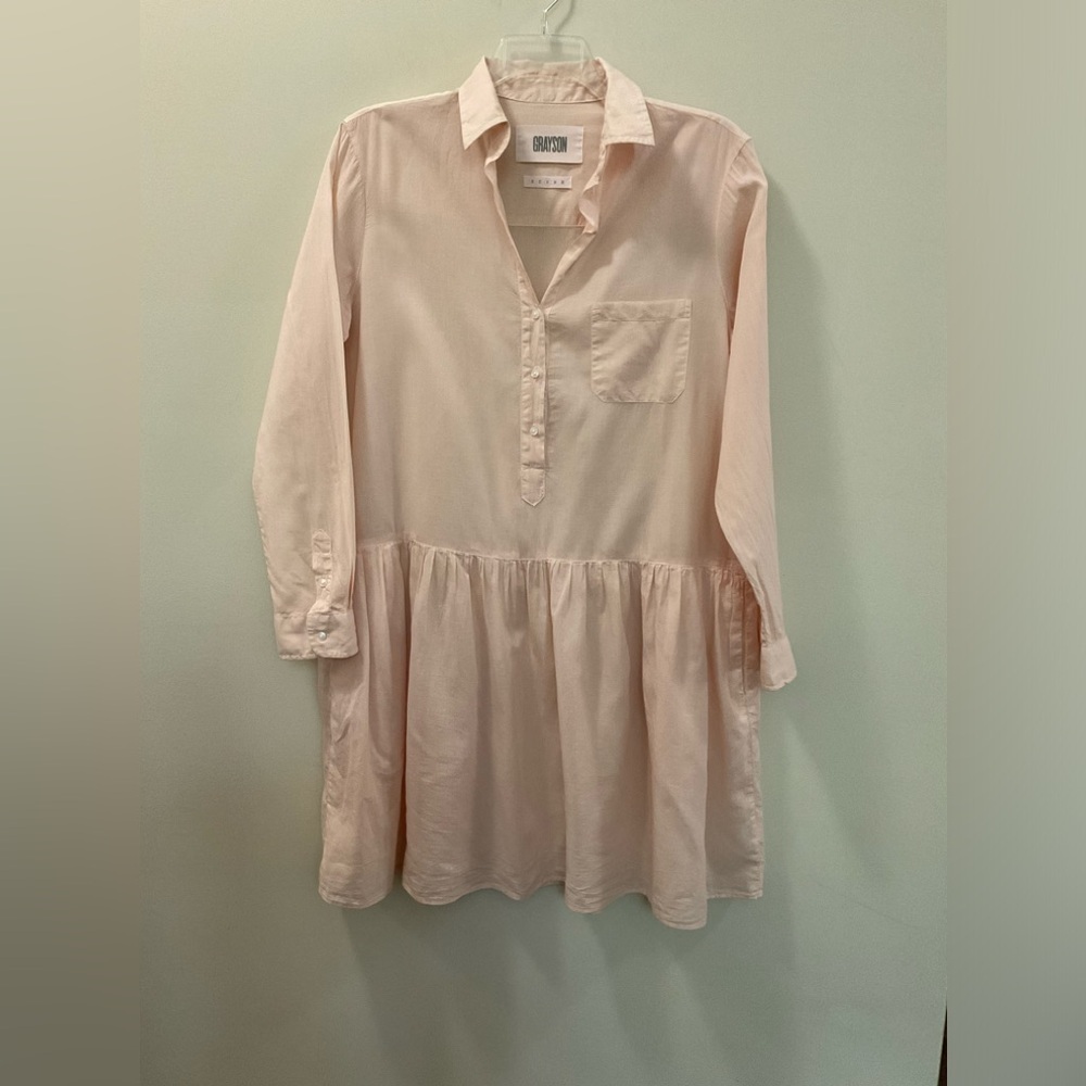 Grayson The Changemaker Peasant Orange Shirt Dress Long Sleeve Pockets Size M